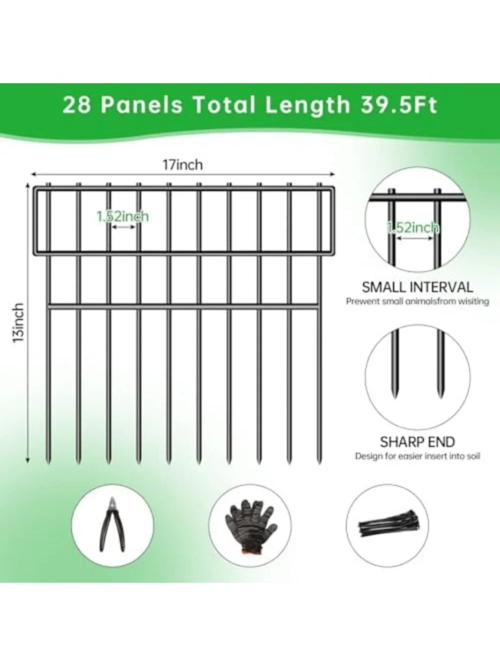 39.5ft No Dig Dog Barrier Fence - 28 Panels, Anti-Digging, Rustproof Garden